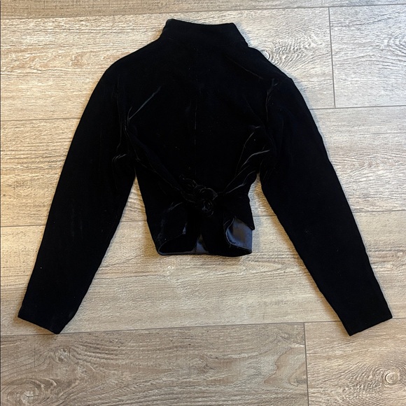Vintage 90s Ann Taylor Petites Black Velvet Cropped Tie Back Blazer Vamp Goth - Picture 3 of 3